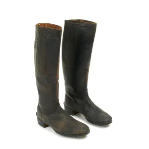 Original German WWII Officer Tall Riding Hobnail Jack Boots - Maker Marked
