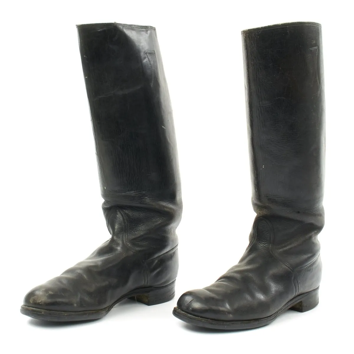 Original German WWII Tall Black Leather Jackboots - Size 10