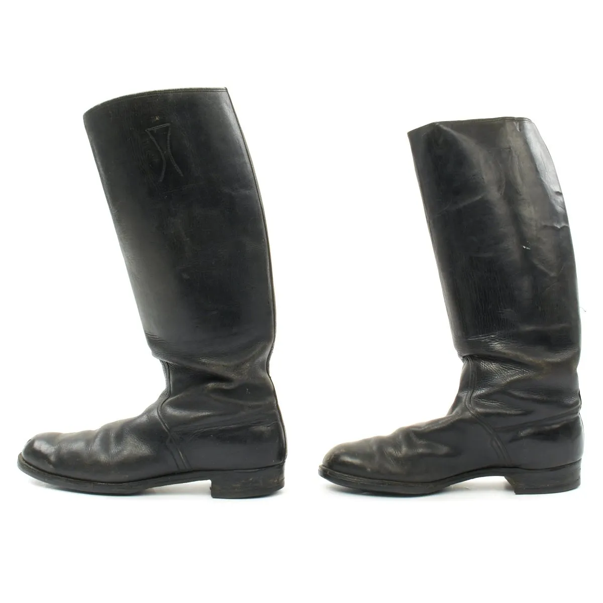 Original German WWII Tall Black Leather Jackboots - Size 10