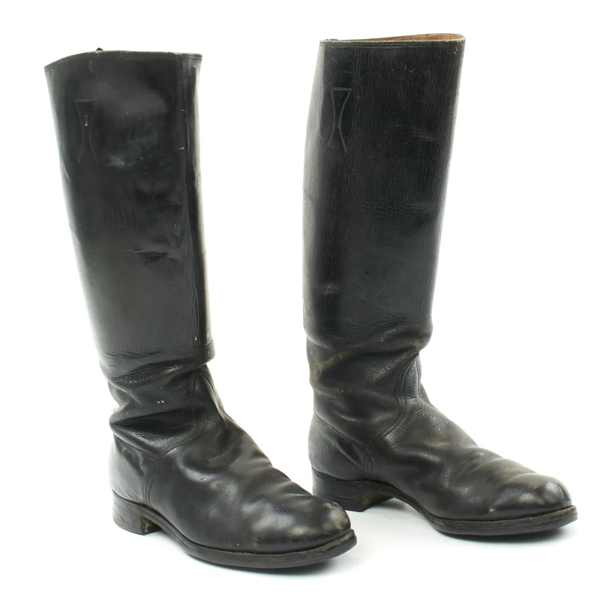 Original German WWII Tall Black Leather Jackboots - Size 10