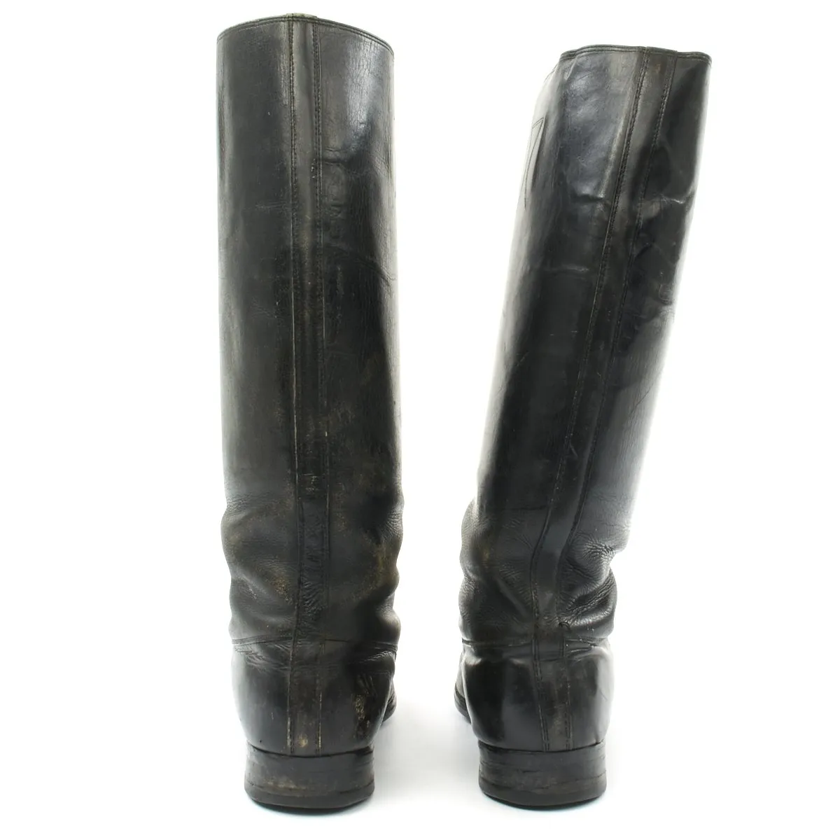 Original German WWII Tall Black Leather Jackboots - Size 10