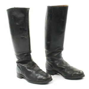 Original German WWII Tall Black Leather Jackboots - Size 10