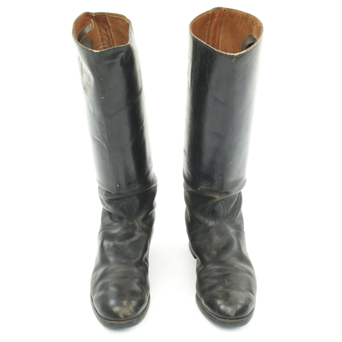 Original German WWII Tall Black Leather Jackboots - Size 10