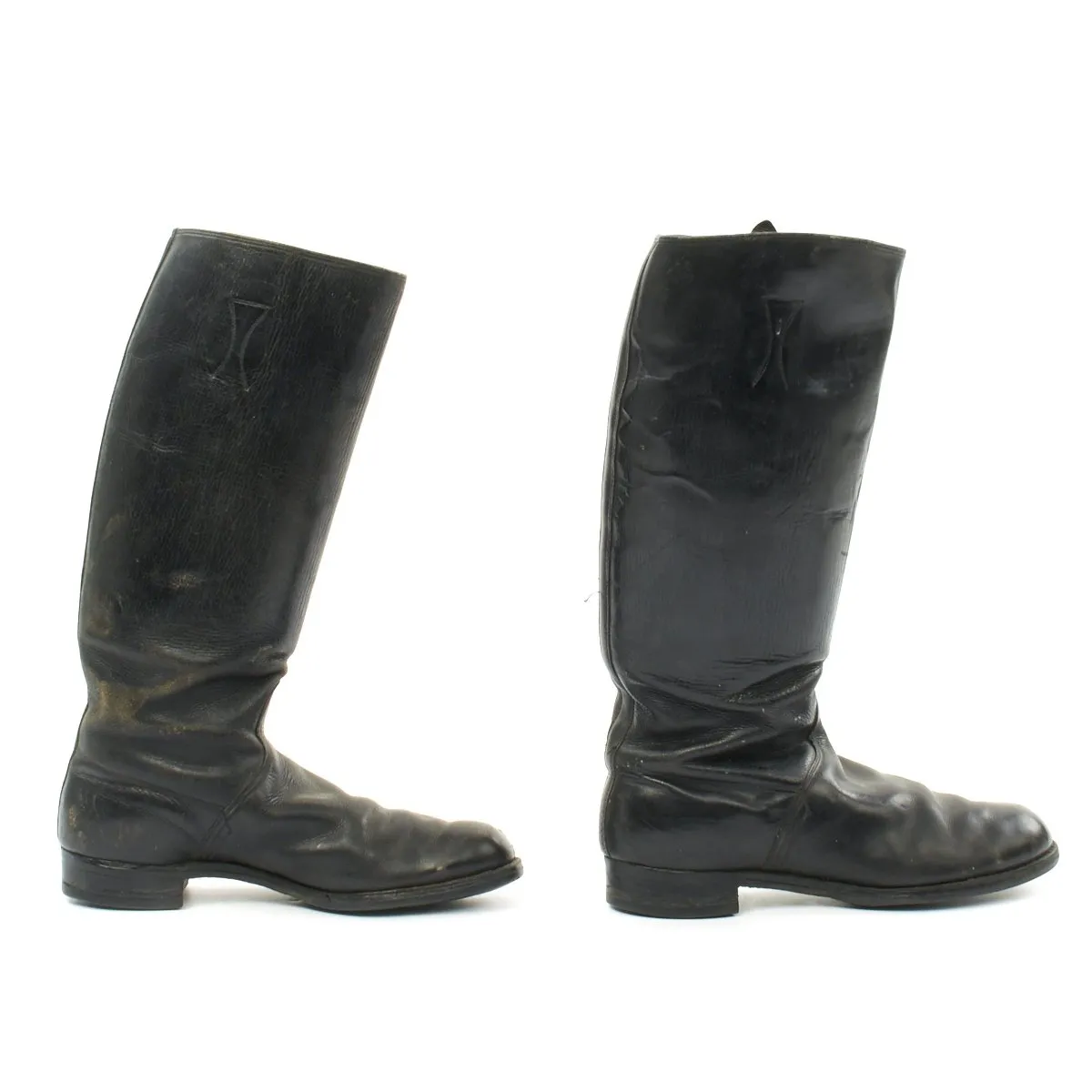 Original German WWII Tall Black Leather Jackboots - Size 10