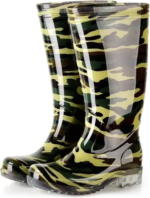 Rain Boots Men 's Knee High Rubber Rain Boots Camouflage Waterproof Rubber Boots Garden Rain Shoes for Men Non -Slip Rain Boots ( Color : Green Digital Print Size : 43 EU) ( Green Camouflage 39 EU)
