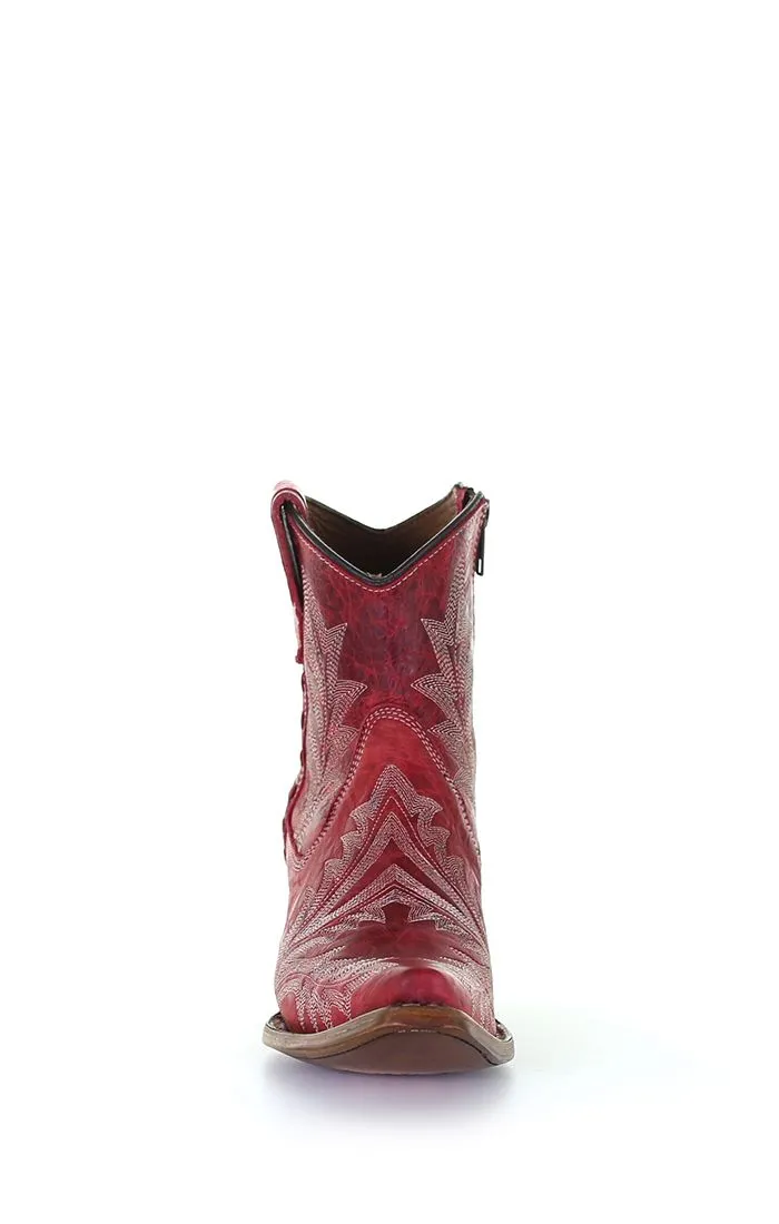 Red Embroidery Zipper Ankle Bootie Western Boot - Corral Boots