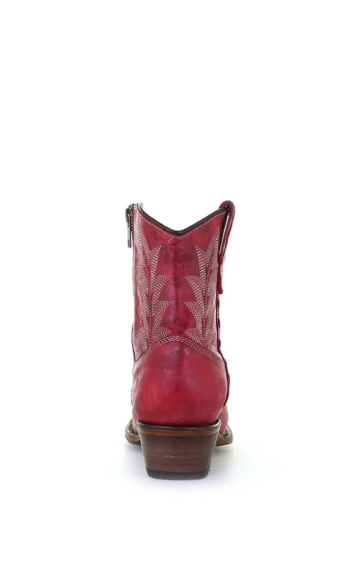 Red Embroidery Zipper Ankle Bootie Western Boot - Corral Boots