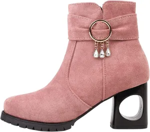 Snow Boots for Women Ankle Womens Booties with Heel Black Womens Cowboy Boots Black Ankle Boot Fashion Casual Comfy Soft Round Toe Suede Stacked Heel
