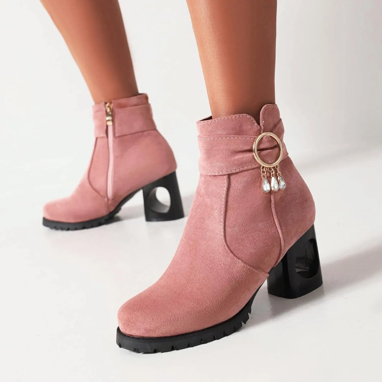 Snow Boots for Women Ankle Womens Booties with Heel Black Womens Cowboy Boots Black Ankle Boot Fashion Casual Comfy Soft Round Toe Suede Stacked Heel