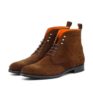 Unique Handcrafted Brown Lux Suede Military Style Brogue Boot by Le Ruux
