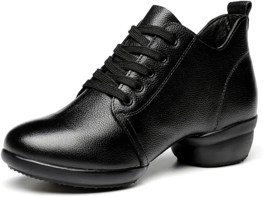 VEACAM Women's Dance Exercise Sneakers Leather Jazz Shoes Lace-Up Breathable Split Sole Walking Dance Shoes