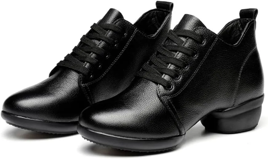 VEACAM Women's Dance Exercise Sneakers Leather Jazz Shoes Lace-Up Breathable Split Sole Walking Dance Shoes