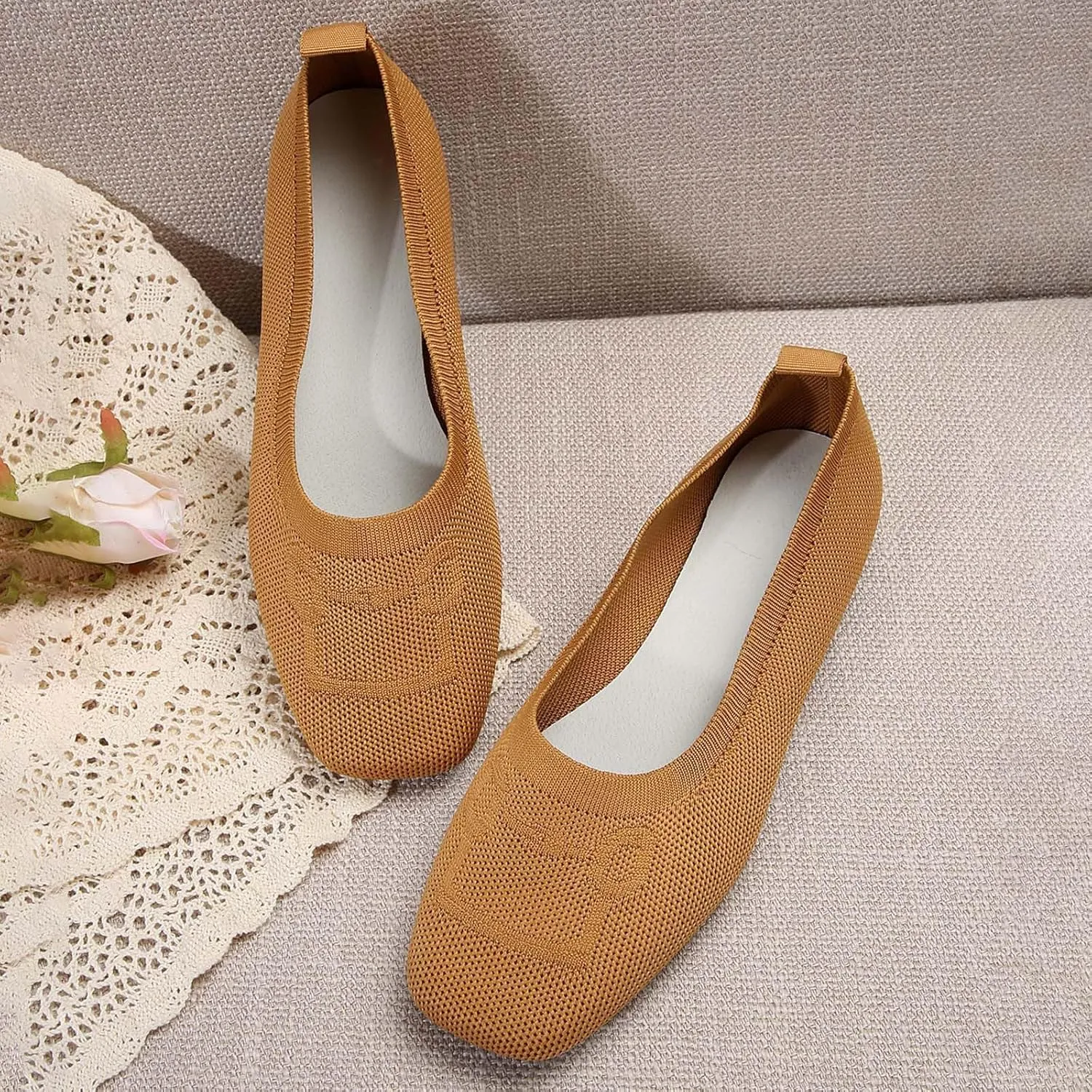 Wide Ballet Shoes for Women Width Foldable Knit Women with Arch Support Comfortable Shoes Comfort Womens Flip Flops
