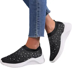 ZBYY Women's Slip On Walking Shoes Rhinestone Lightweight Non Slip Tennis Running Shoes Breathable Sneakers for Workout Gym